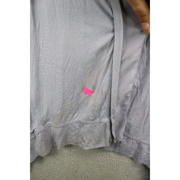 LOGO by Lori Goldstein Sleeveless Gray Silky Open Front Overlay-1X-Boho-Pockets - Picture 8 of 14